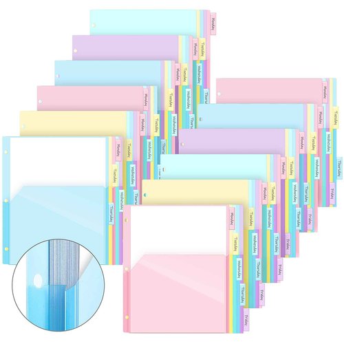 Jetec 12 Sets/ 60 Pcs Plastic Binder Dividers for 3 Ring Binder, 5 Tab Letter Size with Flexible Expanding Front Pockets (1/4" Expand), Multicolor Index Dividers for School Office Home Organization