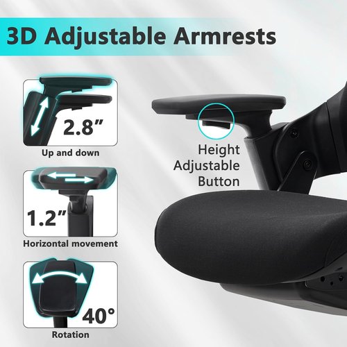 CLATINA Swivel Executive Chair - Ergonomic 3D Armrest & Lumbar Support - Adjustable Fabric for Home Office