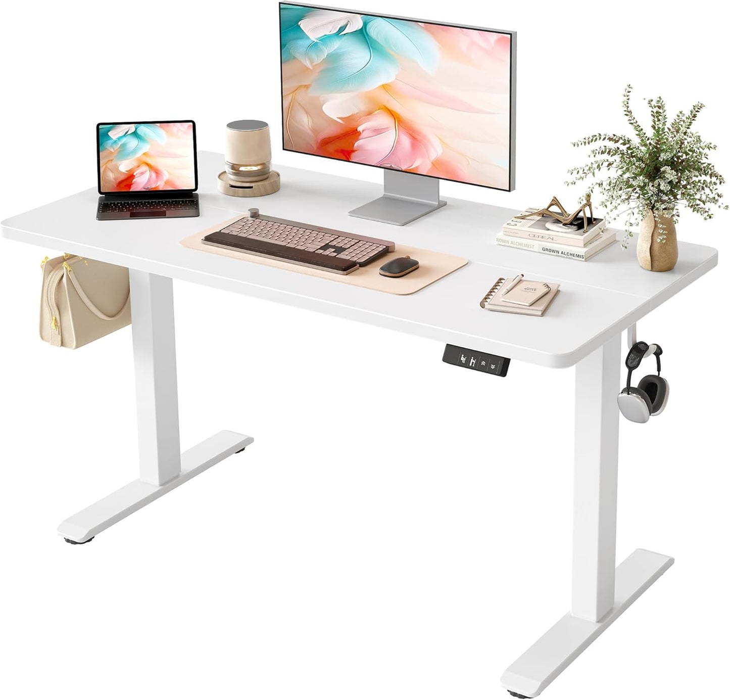 TIQLAB Electric Standing Desk - Adjustable Height Sit-Stand Home Office Table | 47" x 24" - White