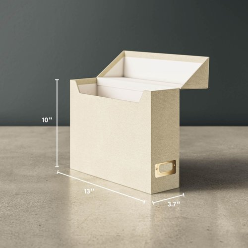 SMEAD Flip Top File Box, 10" x 3.7" x 13", Beige Natural Linen, Gold Metal Nameplate (70232)