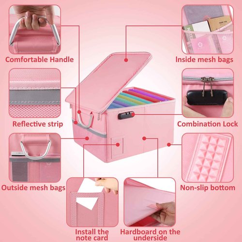 2 Pack Fireproof Document Organizer, Fireproof File Cabinet Box with Lock, Portable Office Safe Box for Hanging Letter/Legal Folder 16.1 x 12.9 x 11in (Black Pink)