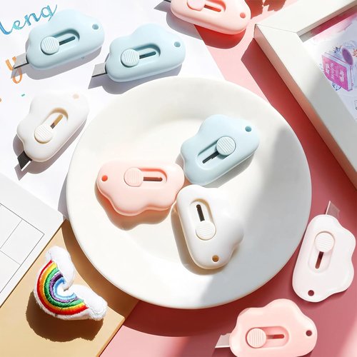 Box Cutters | Retractable 3-Pack Letter Openers - Adorable Cloud Design for Key Chain & Pocket, 2.24 x 1.5 x 0.55 Inch