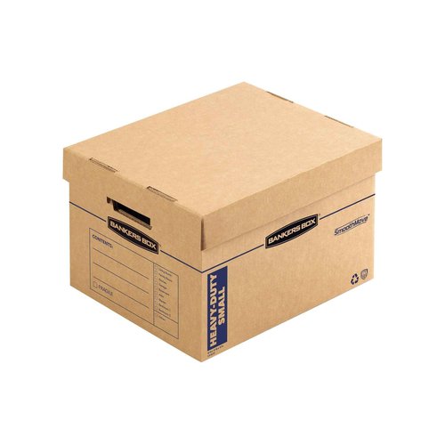 Bankers Box Small Heavy Duty Moving Box 8 Pack, Reinforced Handles, Tape-Free Assembly, Box with Lid, 15-in x 12-in x 10-in (7710201)