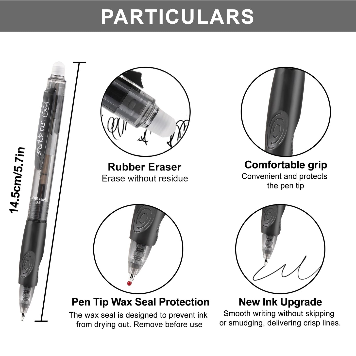 USUAL Retractable Erasable Pens 12 Black Erasable Gel Pen 0.5mm Erasable Gel Pens Black Make Mistakes Disappear Smooth Writing Pen Office Back-to-School Supplies (Black)