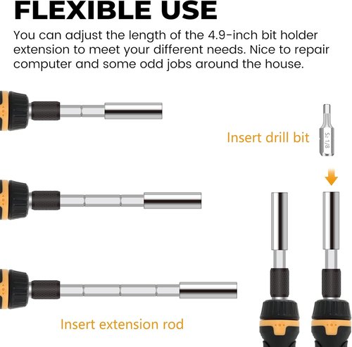 MulWark 63PC Magnetic Ratcheting Screwdriver Bit Set - Versatile Multibit Driver with Slotted, Torx, Hex, Philips & More