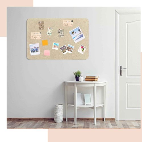 Hahafelt 36"x 24" Linen Fabric Bulletin Board Pinboard for Walls Display Frameless Pinboard Display Notice Memory Board for Office Walls Home Kitchen Easy to Install(Brown)