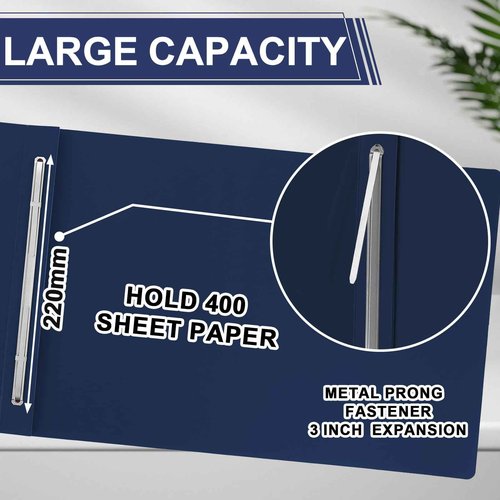 gisgfim 40 Pcs 11'' x 17'' Pressboard Report Cover 3" Capacity Metal Prong Paper Fastener with Compressor Presentation Binder Folder to Neatly Bind Reports Proposals Transcripts Document(Dark Blue)