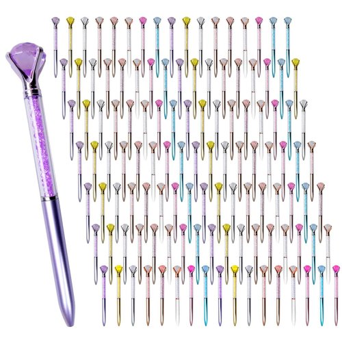 SENONAPO 120 Pack Big Crystal Diamond Pens 8 Colors Retractable Ballpoint with Bling Rhinestones Gem Plated Black Ink Pens for Office, Wedding, and Gift Supplies,Women