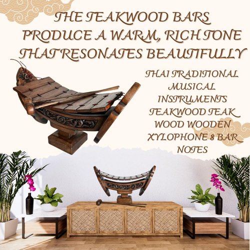 Thai Traditional Teakwood Wooden Xylophone, 8 Bar Notes, 16 inches