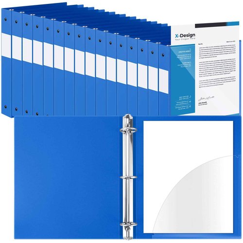 Henoyso 16 Pcs 2 Inch 3 Ring Binder with Clear Cover Plastic Flexible Fit Letter Size 8.5" x 11" Paper Holds 100 Sheets Versatile Binders for School Office Home, 1 Pocket(Blue)