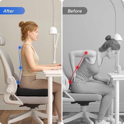 Forcanby Seat Cushions for Office Chairs - Pressure Relief Seat Cushion - Car Seat Cushions for Pressure Relief, Tailbone Pain, Sciatica & Back Pain Relief for Office Chairs (Jet Black)