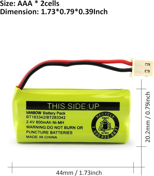 BT183342 | 2.4V 800mAh Ni-MH Battery Pack for AT&T VTech Cordless Phones - Pack of 2