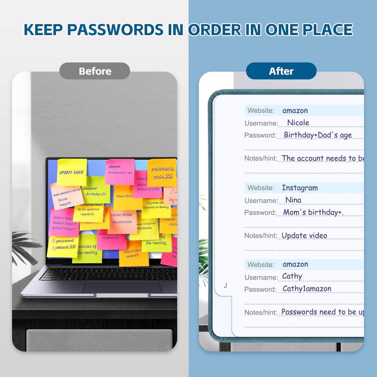 MOSA BEAR Password Keeper Book with Alphabetical Tabs，4.3"x5.7" Small Password Books for Seniors Password Notebook for Internet Website Address Log in Detail（Dark Blue）