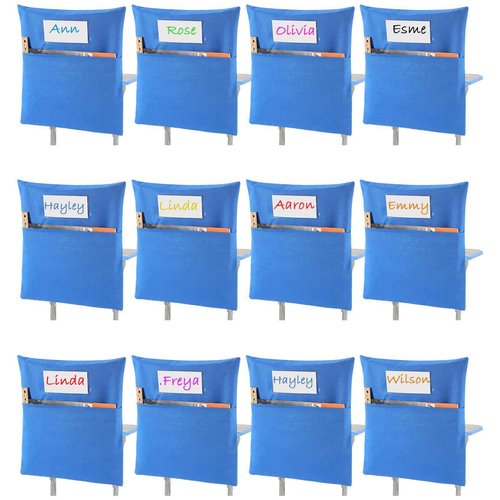 Sanwuta 24 Pcs Chair Pockets for Classrooms - 19 x 17 Inch Student Chair Pockets with Name Tag Classroom Seat Organizer for Kindergarten Primary School Home(Blue)