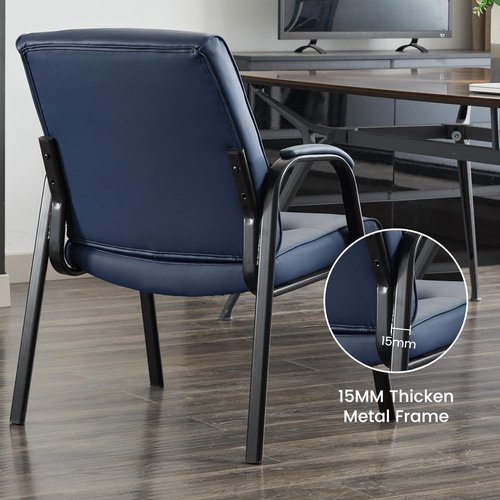 BoisKom Big&Wide Office Guest Reception Chair Set of 6, Conference Room Chairs Waiting Room Chairs 6 Pack, Modern Leather Office Desk Chair No Wheels(Navy Blue)