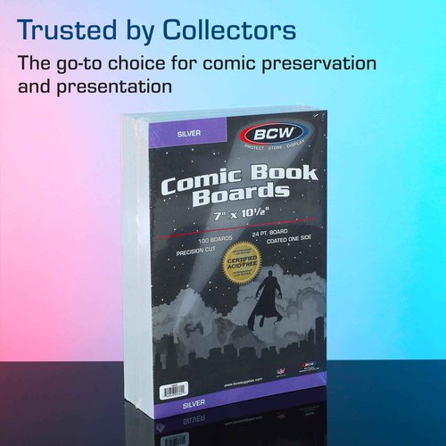 BCW Silver Comic Book Backing Boards 7" x 10.5" – 200 Pack | Certified Acid-Free | Comic Book Boards for Fabric Storage & Silver Age Comic