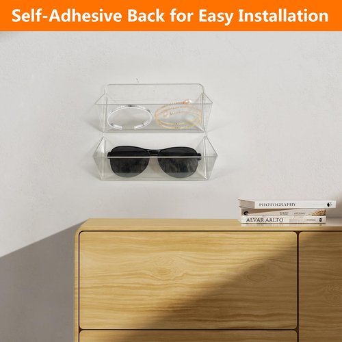 Teadokly 2pcs Wall-Mounted Transparent Organizer, Double-Layer Acrylic Office Holder for Glasses, Pens, Remotes And Other Miscellaneous Items, Suitable for Home And Office Use