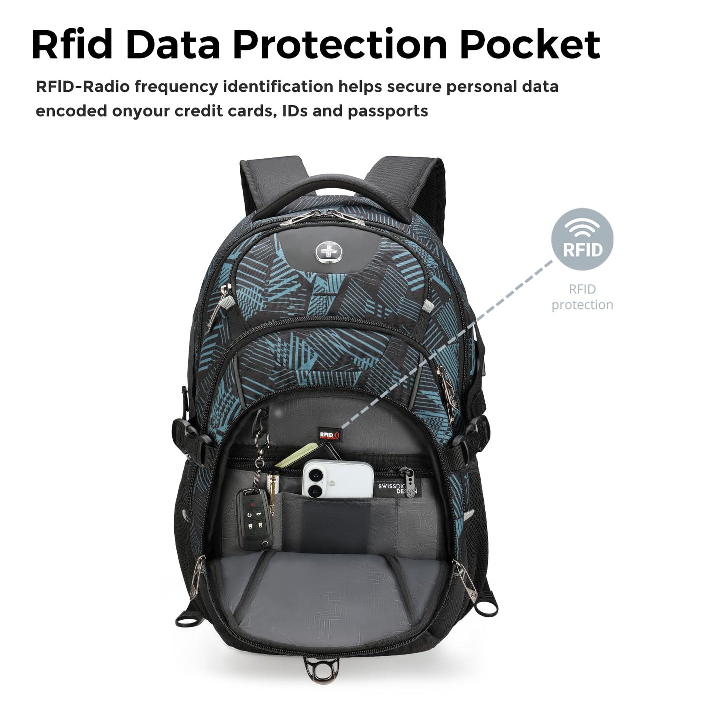Swissdigital Laptop Backpack with USB Charging Port, Travel Backpack Fits 15.6 inches Computer, 31L Backpack for Men, Dark Green | SD803-96