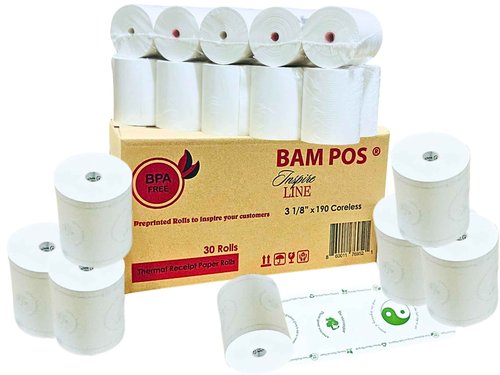 3 1/8 x 190 Thermal Receipt Paper Rolls Compatible with Most POS Systems Clover Station Square Station Toast POS (30 rolls per case)