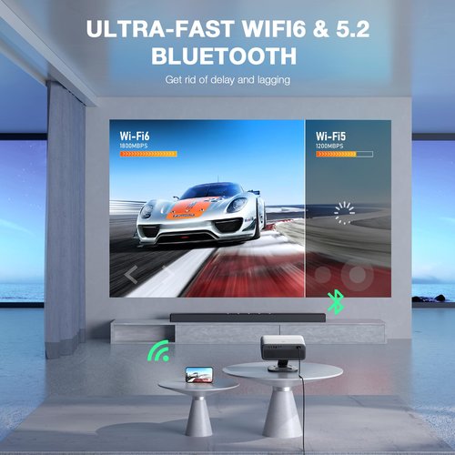 [Netflix Officially&AI Auto Focus]AuKing Smart Projector with Wifi,Bluetooth,Auto Focus&Keystone Projector 4Ksupport,3DDoIby Audio, 1200ANSI Outdoor Projector with Omnidirectional Rotating Stand Grey