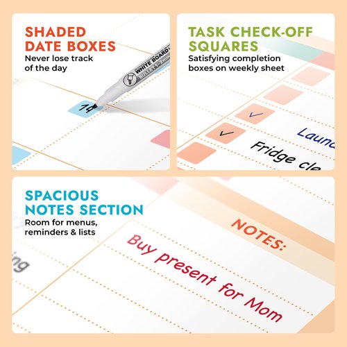 Magnetic Whiteboard Calendar for Fridge – 2-Pack Monthly & Weekly Planners (14”x12”) – Dry Erase Boards with Notes Section, Shaded Dates – Includes 4 Markers & Magnetic Eraser