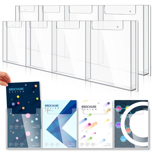 Sherr 2 Pcs Acrylic Brochure Holder Wall Mount, 8.5 x 11 Inches Clear Hanging Flyer Display Holder Plastic Pamphlet Stand for Magazine, Booklet, Bookmark