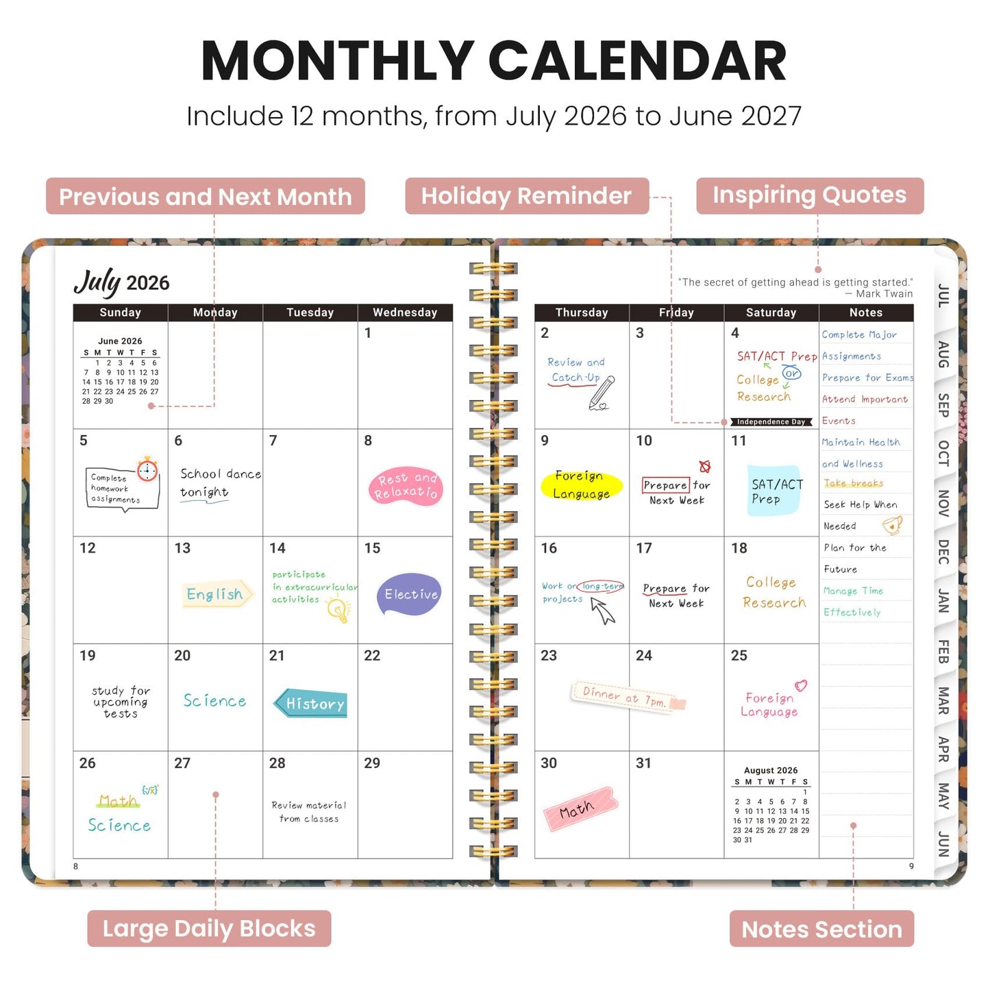 2027 Planner - Weekly and Monthly Planner, January 2027 to December 2027, Spiral Bound 2027 Calendar Planner Book, Inner Pocket, Perfect for Office Home School Supplies - A4 (8.5" x 11"), Garden