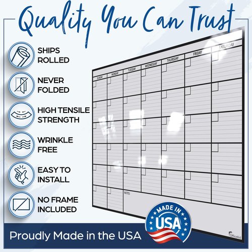 Large Dry Erase Calendar for Wall, 36x48, Large Wall Calendar Dry Erase, Big White Board for Office, Home & School, Giant Erasable Whiteboard, Jumbo Monthly Undated Reusable White Board Planner