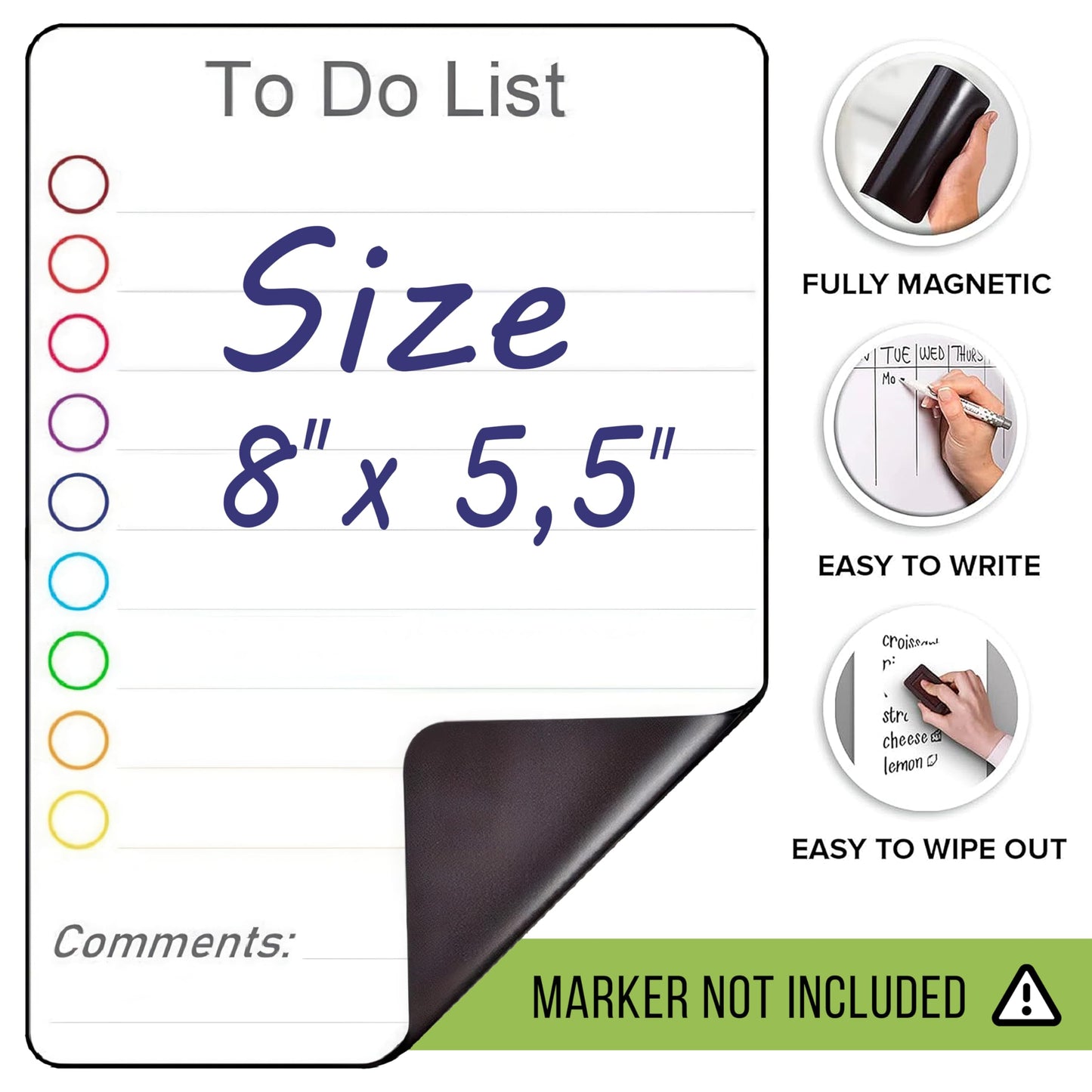 Dry Erase Small Magnetic to Do List White Board for Fridge A5 - Lined Dry Erase Todo List for Refrigerator - Daily Magnetic Planner - Mini Whiteboard Checklist - Magnet Task List White Board
