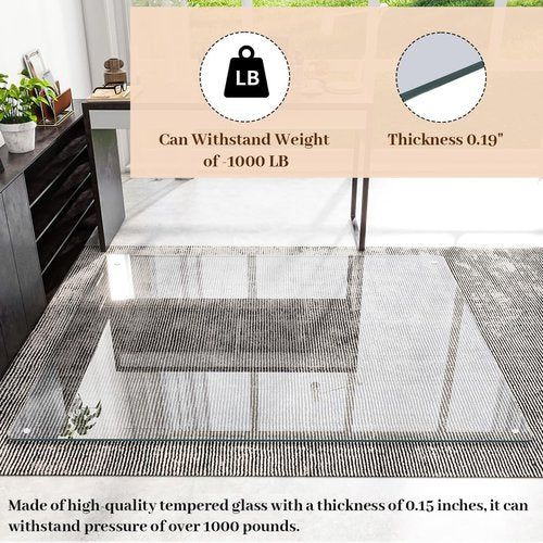 [Tempered Glass] 46" x 55" Glass Chair Mat, Heavy Duty Hard Floor Mat with Round Corner and Polished Edge, Office Chair Mat for Carpet Office Home Hardwood Floor Desk