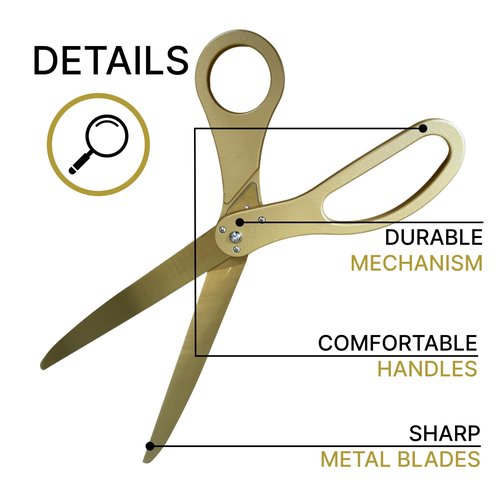 New Edition Grand Opening Kit – 25'' Scissors Gold with Golden Blades for Ribbon Cutting Ceremony with Red Ribbon Heavy Duty Golden Scissors