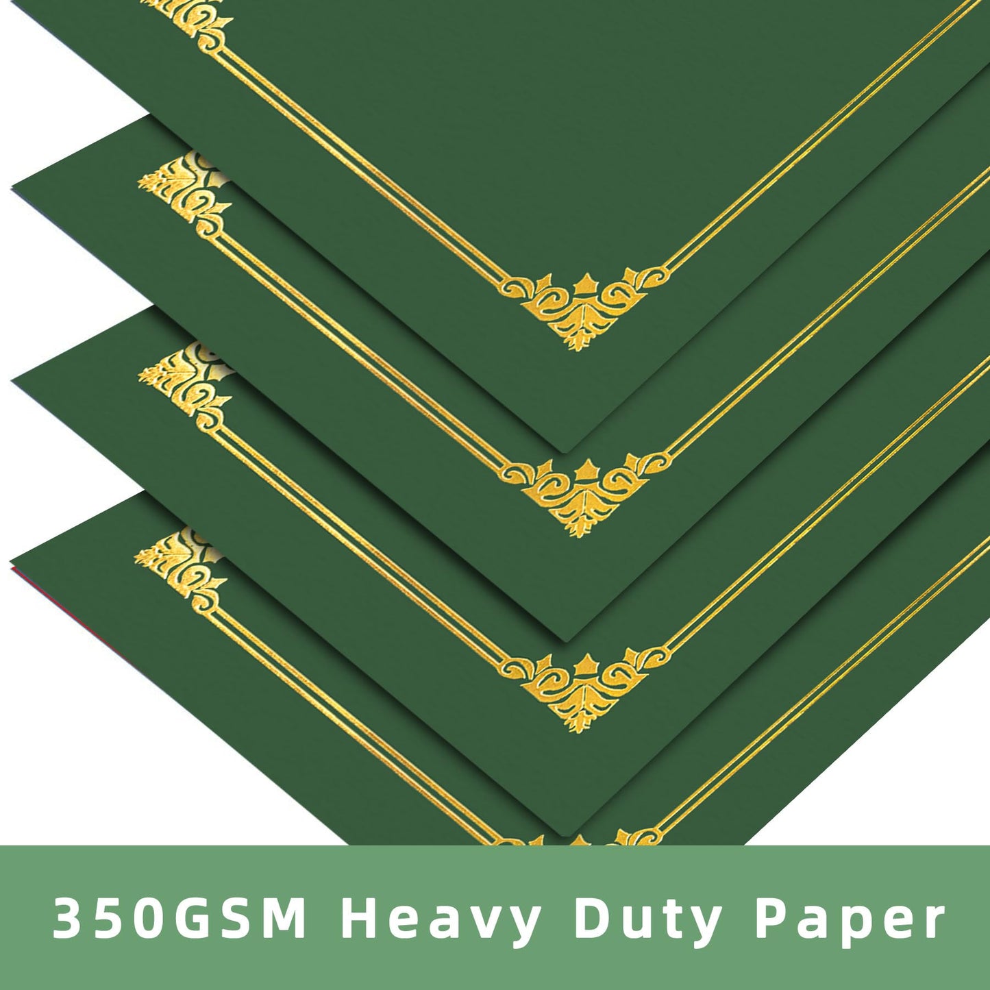 HAUTOCO 50 Pack Certificate Holders, Green Diploma Folders Certificate Covers with Gold Foil Border for Letter Size 8.5x11 Cardstock, Award, Document, Graduation