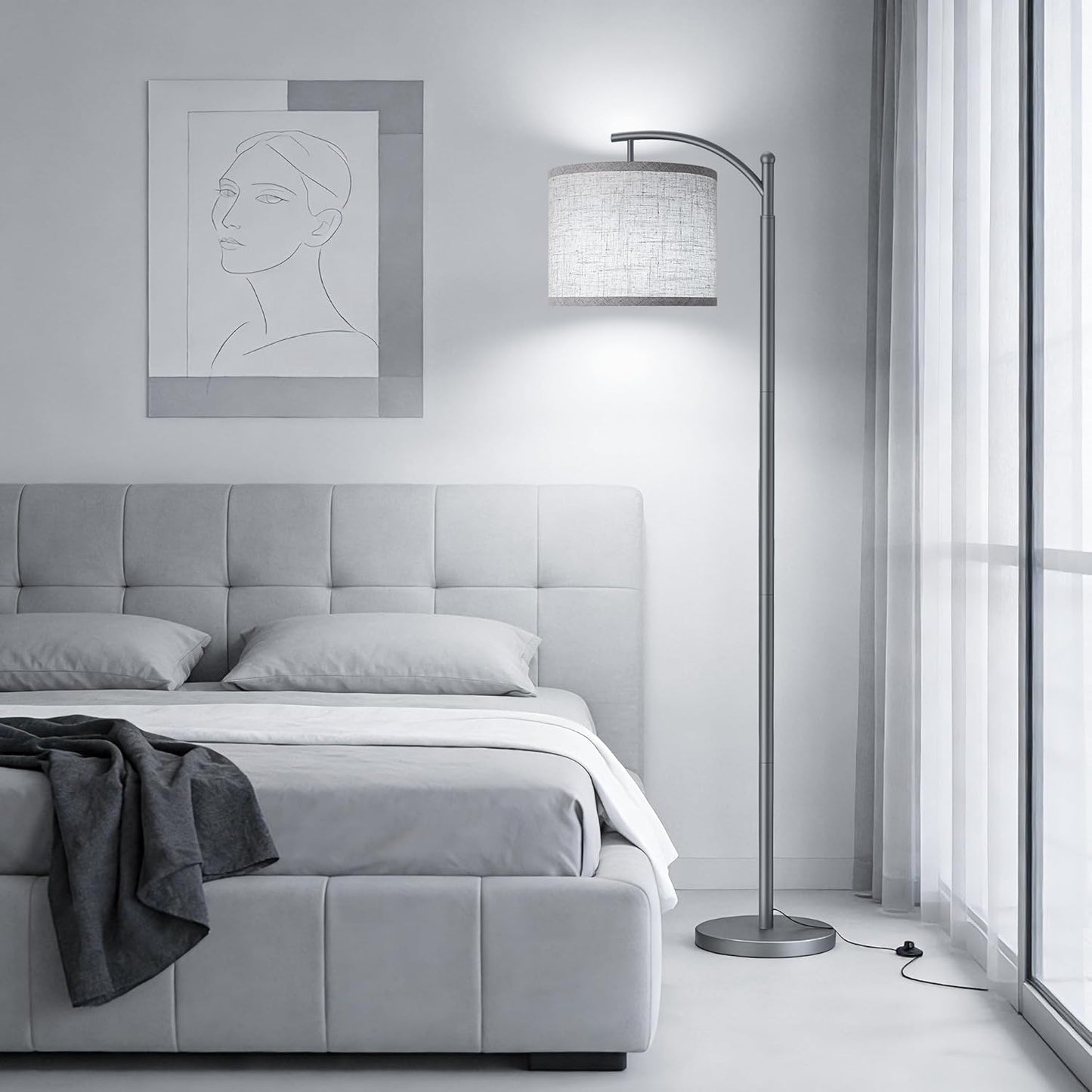 Skiennix Floor Lamp - Tall Industrial Design with 3 Color Temperatures | Beige Lampshade Included