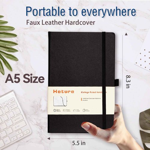 Heture 8 Pack Lined Journal Notebooks,A5 Hardcover Notebooks, 5.5 x 8.3 inch, 100GSM, 160 Pages, Classic College Ruled Notebooks for Writing/Work/Travel/College (Black)