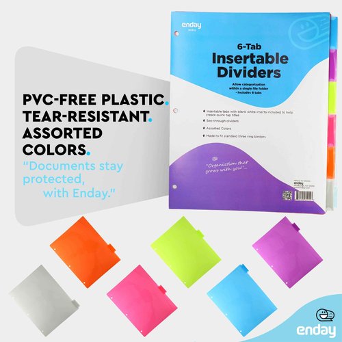 6 Pack 1 Inch 3 Ring Binder with 2 Inside Pockets & 6 Dividers for 3 Ring Binder - by Enday
