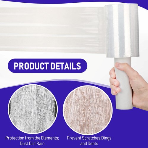 Sherr 12 Pack 5 Inch Stretch Shrink Film Roll Clear Plastic Wrap for Moving Packing with Handle 800 Feet 80 Guage Thick Industrial Self-adhering for Packaging Furniture Luggage Supplies