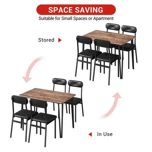 GarveeHome Dining Table Set of 4, Small Kitchen Table with Chairs for 4 with Upholstered Chairs, 5 Piece Dining Table Set, Compact Kitchen Table Set for Small Space