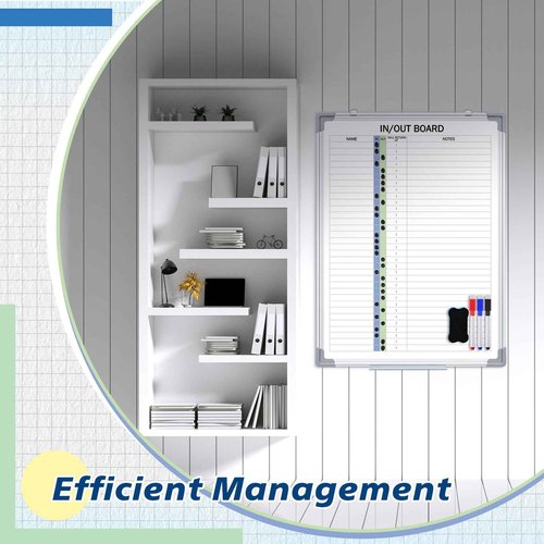 Lincia in and Out Magnetic Dry-Erase Board 24" x 18" Aluminum Framed White Board with Lines 33 Names with Magnetic Dry-Erase Marker, Eraser, and 35 Magnets Wall-Mounted for Office Employee