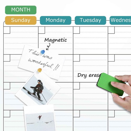 ARCOBIS Dry Erase Calendar for Wall, 36" x 24" Magnetic Monthly Whiteboard Calendar, Large White Board with Pen Tray for Home, Office, School