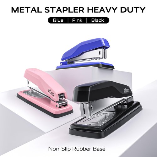 Marsrock Desktop Stapler, Swing-Arm Swivel Stapler, 50 Sheet Capacity, 2000 Staples and Staple Remover, Rotatable Heavy Duty Staplers for Office, Home, Classroom, Booklet, Book Binding,Black