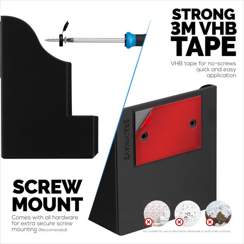 BRAINWAVZ Adhesive Remote Control Wall Mount Holder, Easy To Install, Holds upto 4 Remotes & Storage for Phones, Pens & More, Screw-In or Stick-On