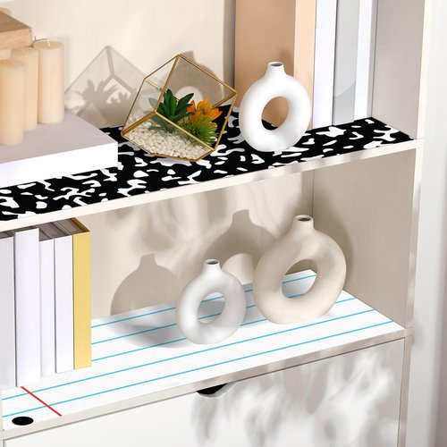 Drydiet 2 Pack Composition Notebook Peel and Stick Wallpaper Roll 1.4x10 ft Waterproof Black and White Classroom Decor, Bulletin Board Backing, Dry Erase Contact Paper for School, Office, Home