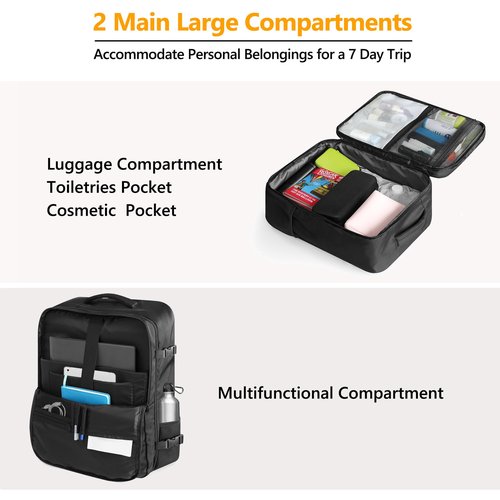 SUOCO Travel Backpack with Vacuum Bag, 60L Seal Compression Air Vac Back Pack with Travel Pump, Carry On Suitcase Luggage Flight Approved for Men Women Personal Item, Black