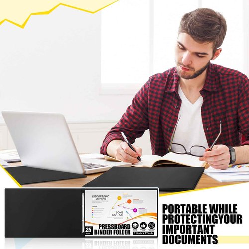 Resurhang 25 Pcs Pressboard Report Cover, 3" Capacity Presentation Binder Folder with Metal Prong Paper Fastener to Neatly Bind Reports Proposals Transcripts, Other Documents (11x17 Inch,Black)