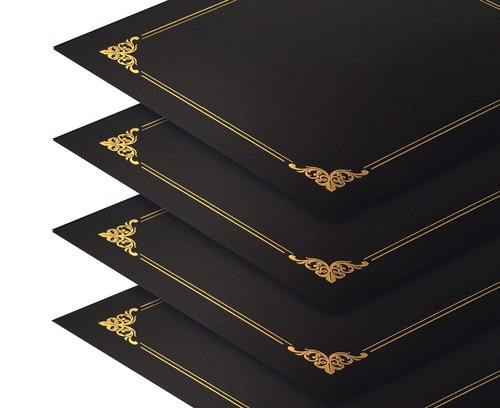 Better Office Products 25 Pack Black Certificate Holders, Diploma Holders, Document Covers with Gold Foil Border, for Letter Size Paper, 25 Count, Black