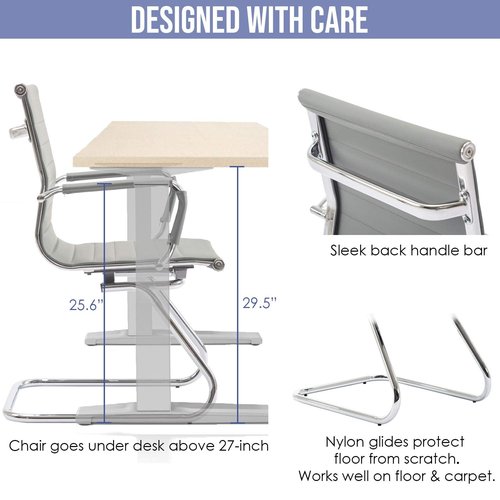 Wahson Office Guest Chairs No Wheels & Reception Chairs, Leather Waiting Room Chair Mid Back Conference Chairs with Sled Base for Meeting/Lobby/Restroom, Grey (10 Pack)