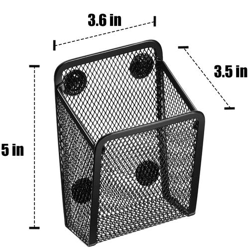 Magnetic Pencil Holder - Extra Strong Magnets Mesh Marker Holder Perfect for Whiteboard, Refrigerator and Locker Accessories (1 Basket, 2 Packs Black)