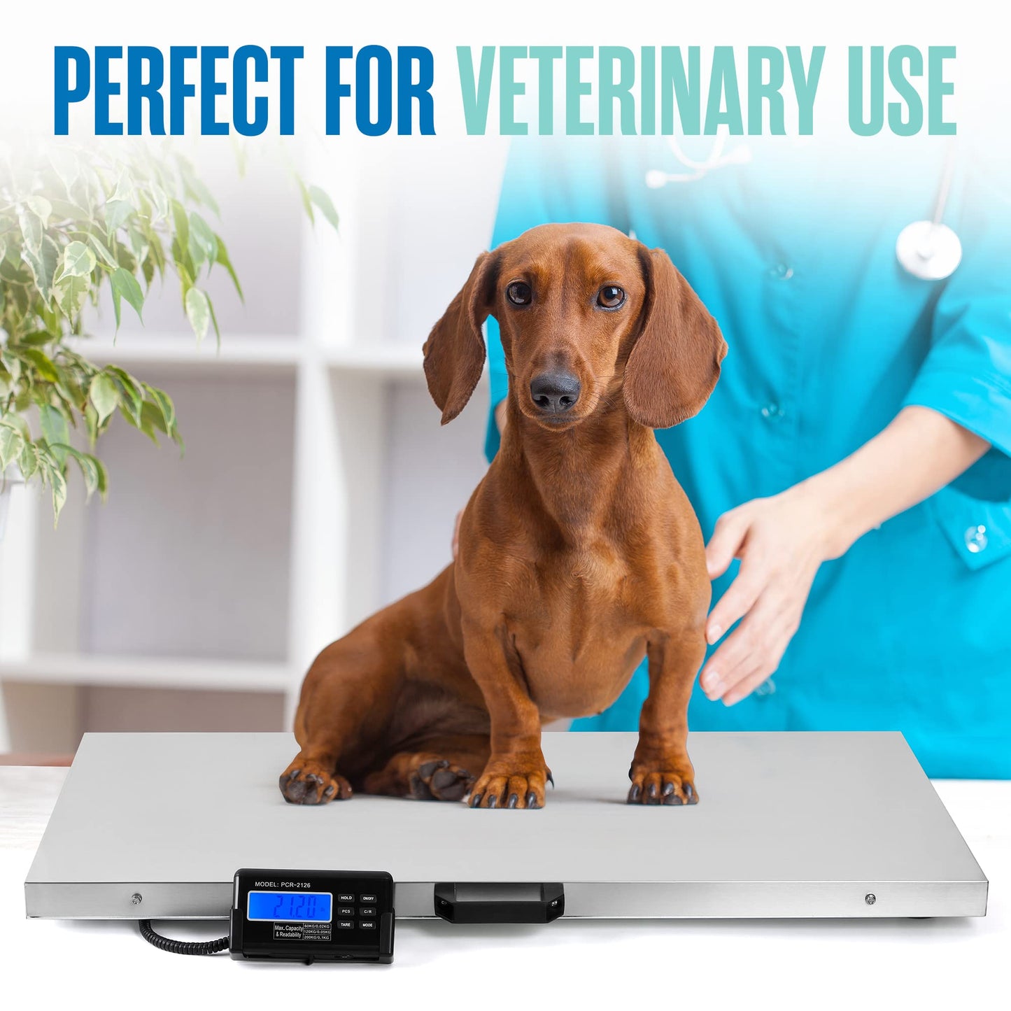 Houseables Dog Scale, Dog Scale for Large Breed, Pet, 440 LB, Livestock, Pet Weight, Animal, Veterinary, Sheep, Goat, Pig, Shipping, Packages, Weighing, Puppy, Vet, Heavy Duty, Digital, 41x21 Platform