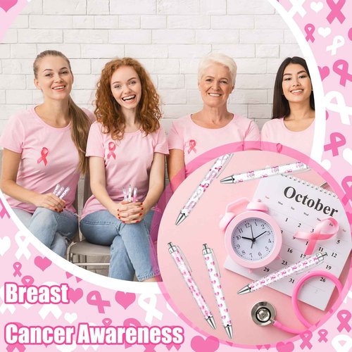 Demonwer 120 Pcs Breast Cancer Awareness Pens Bulk Pink Ribbon Black Ink Ballpoint Breast Cancer Awareness Party Favors for Women Nurse Public Events Gift Office Supplies