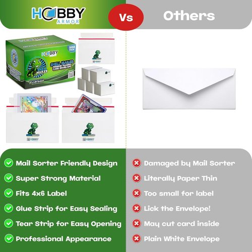 Hobby Armor 500 Pack Shell Mailer Trading Card Envelopes - 7" x 4.35" Perfect for Shipping Semi-Rigid Cards